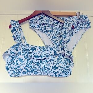 *3 for $20* Cider Bikini Set, Teal/White, Ruffle Accents, Adjustable Top, 1X